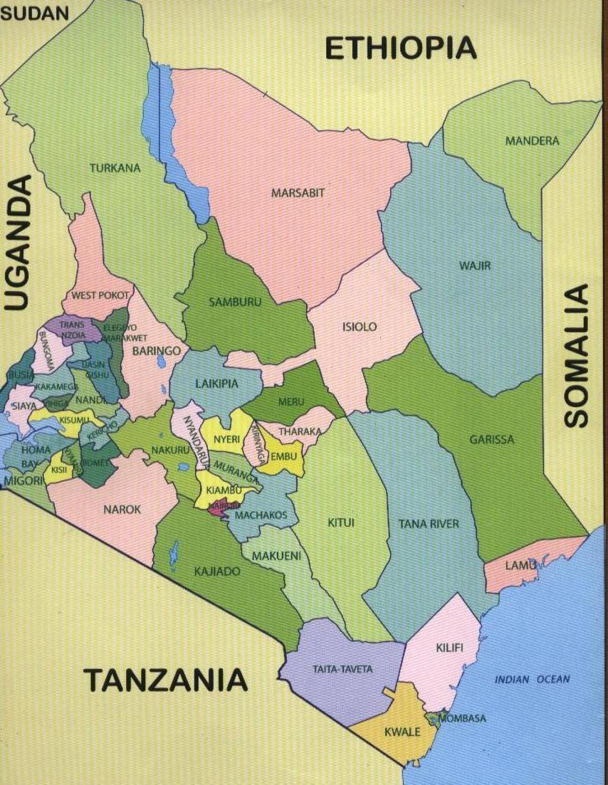 jaunā karte Kenijas novadi
