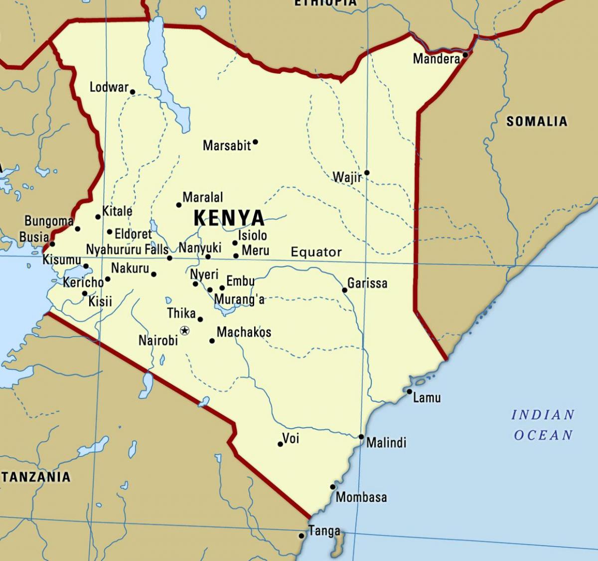 kartē ar pilsētām, Kenija