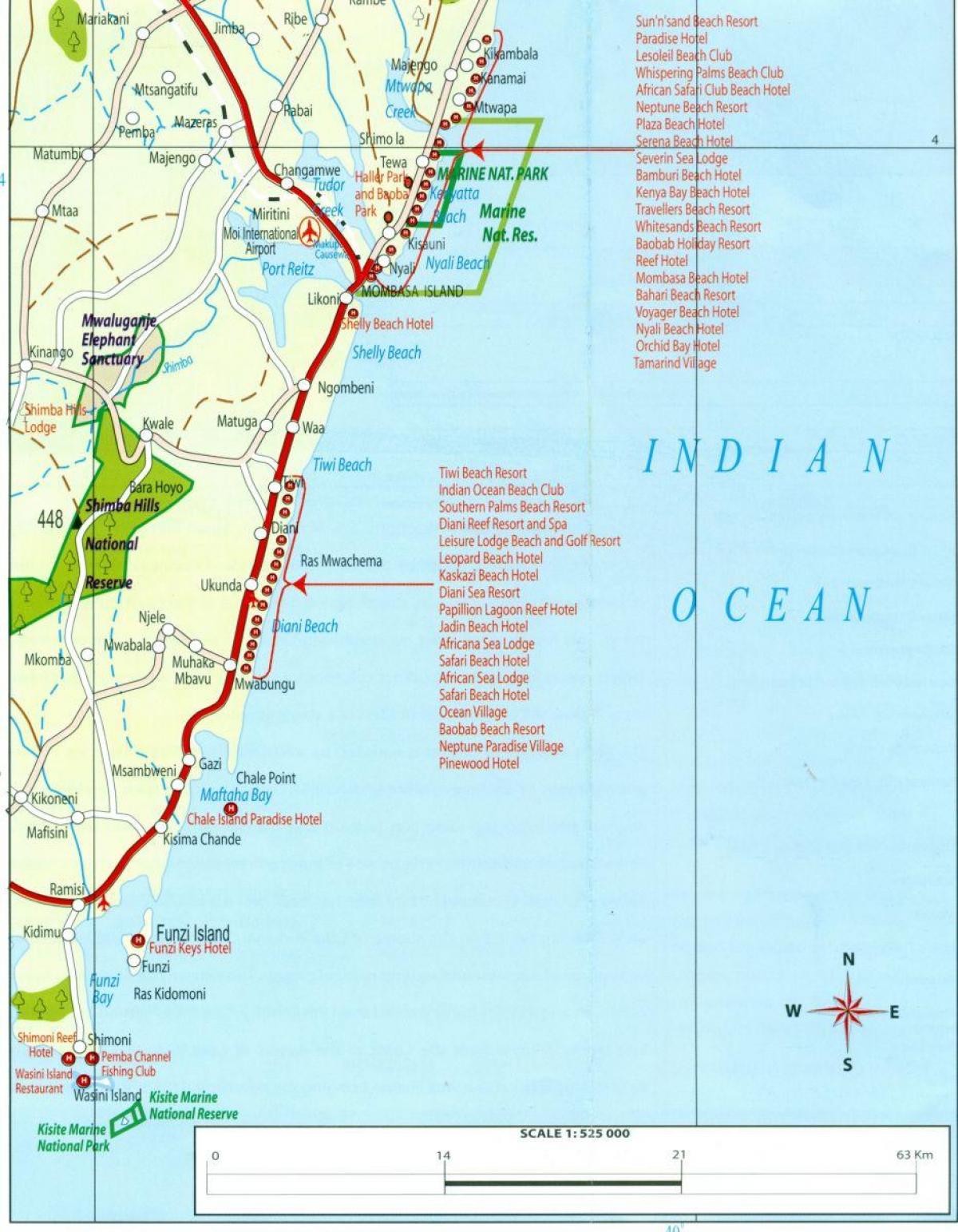 karte Kenijas piekrastē