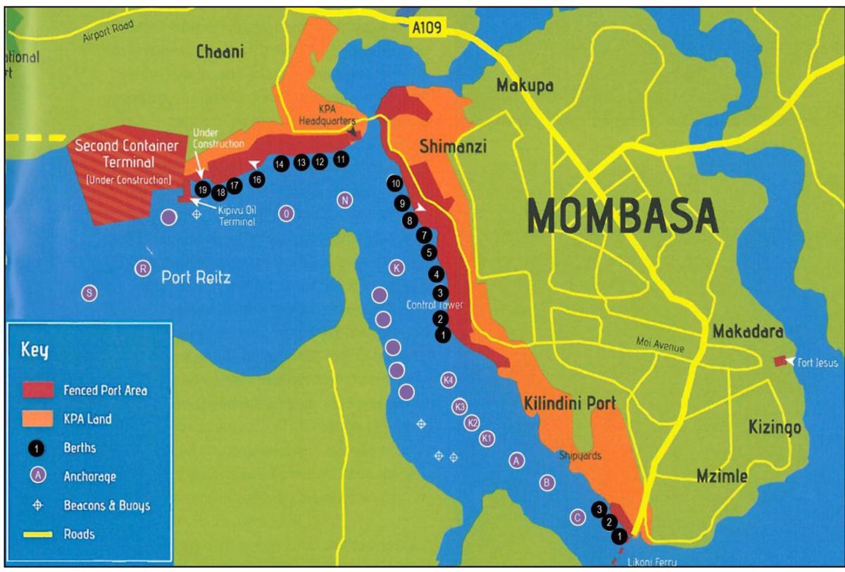 karte mombasas Kenijā