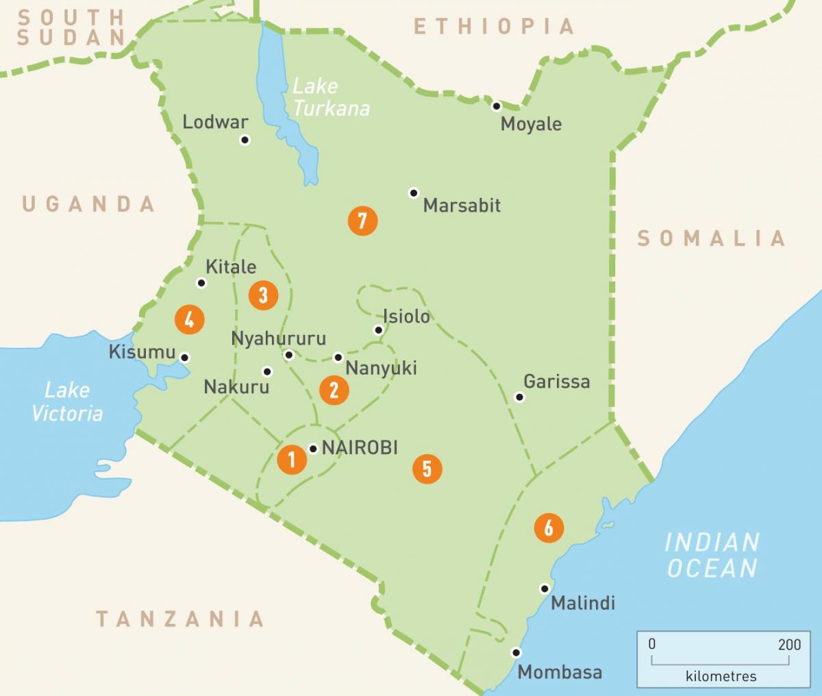 karte Kenija rāda provinces