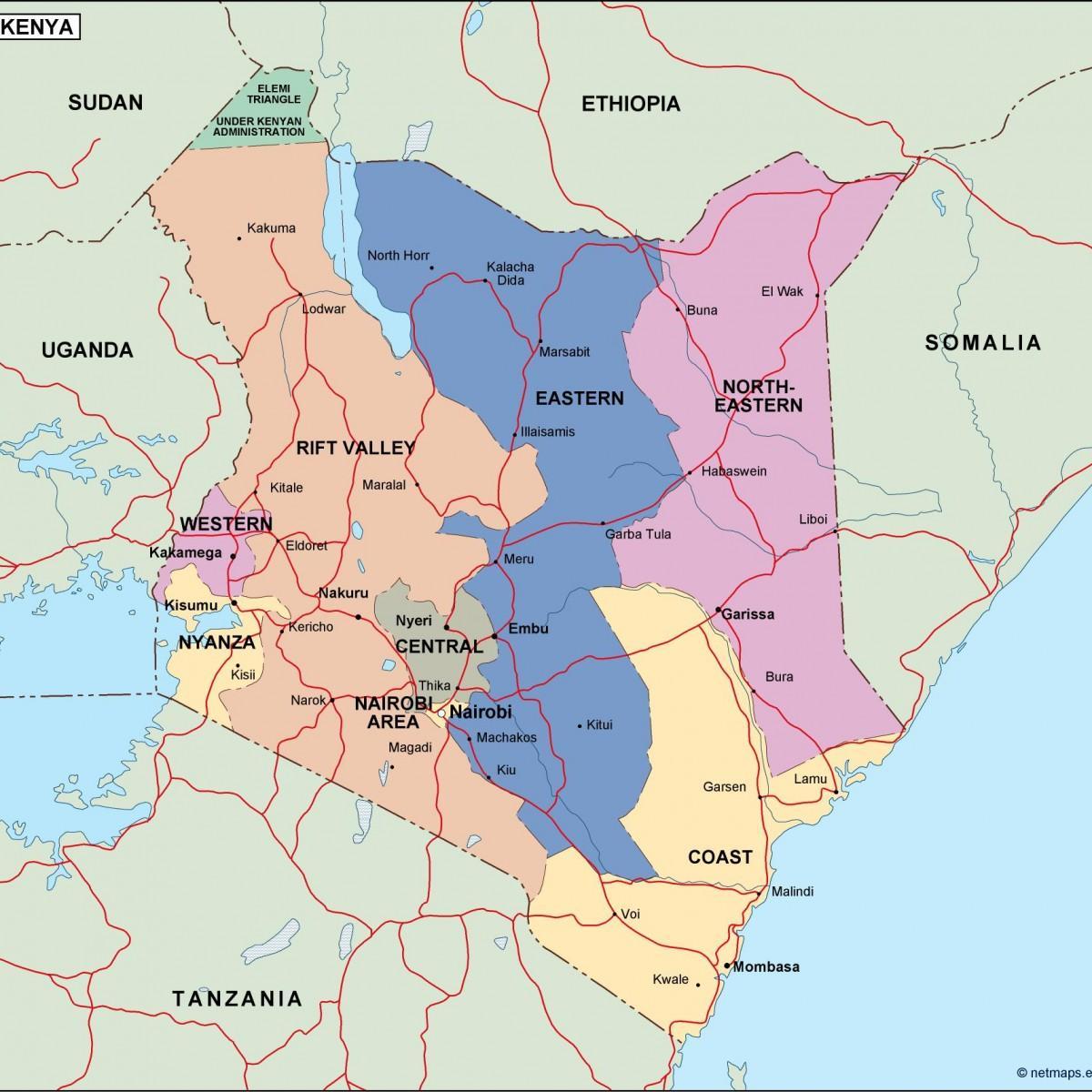 karte politiskā karte Kenijā