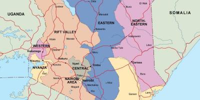 Karte politiskā karte Kenijā